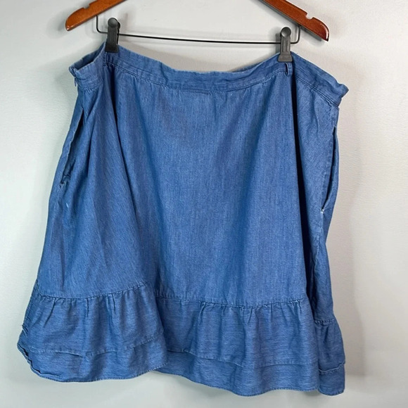 MODCLOTH Chambray Ruffled Mini Skirt Blue Medium Wash Pockets Cotton Plus 4X - Picture 5 of 11